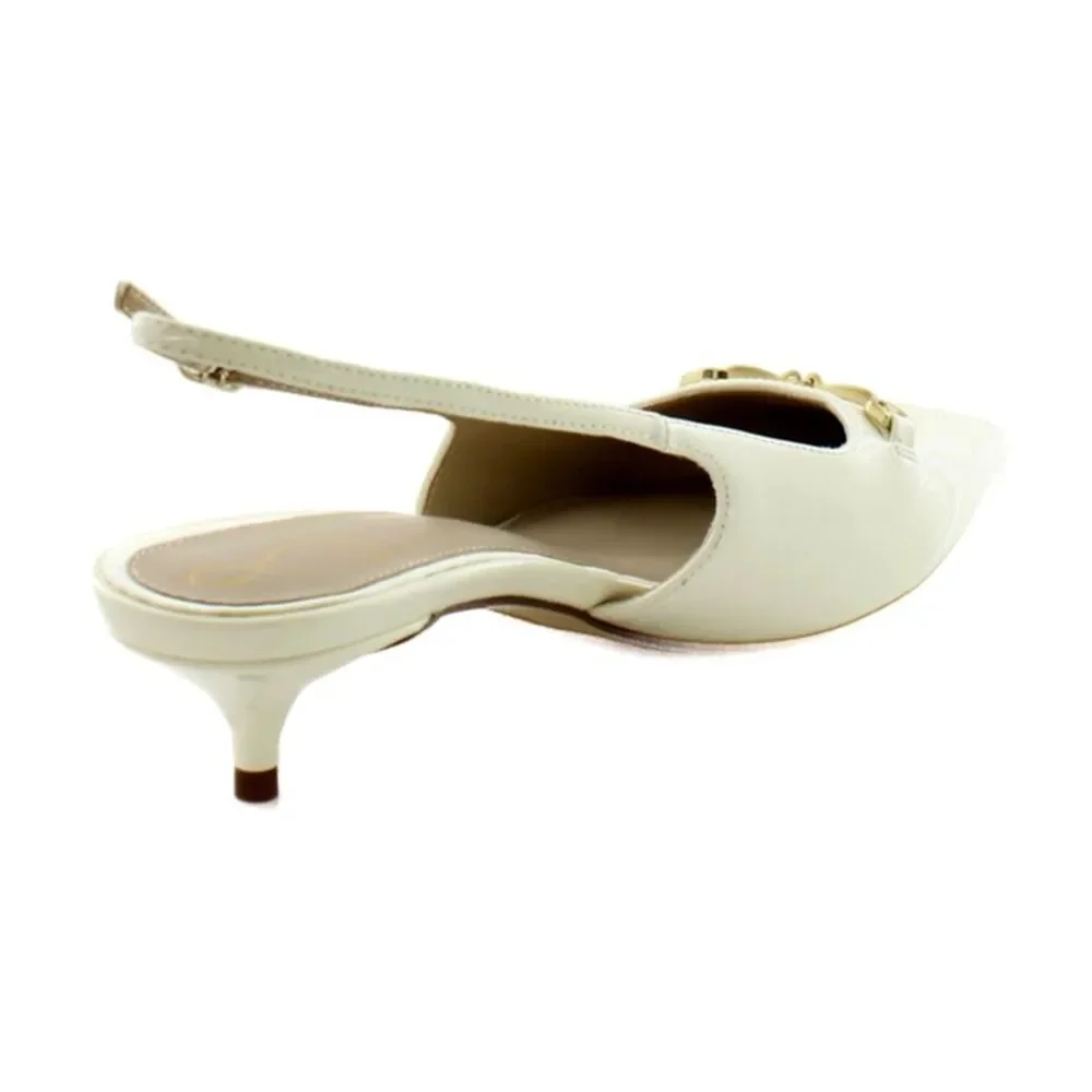 Sam Edelman White Patent Leather Pointed Slingback Kitten Heel - Picture 7 of 8